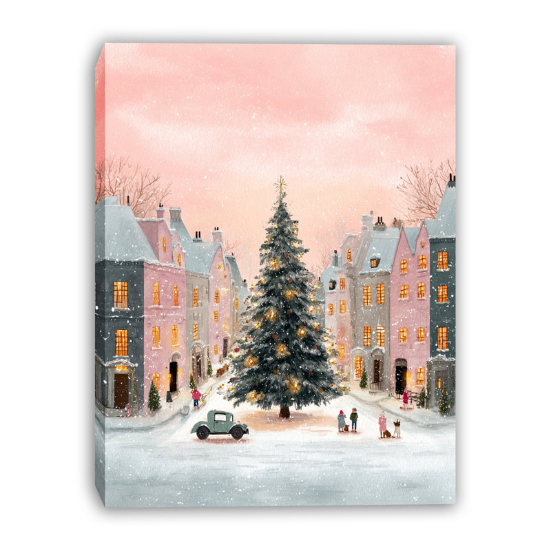 «Winter Village Christmas Tree», art mural sur toile tendue, 12 po x 16 po