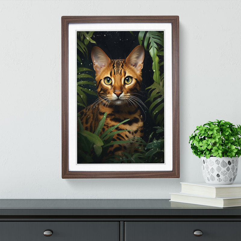 Bengal Cat Romanticism Art - Framed Print, Walnut Framed, 64cm H x 46cm W x 2cm D