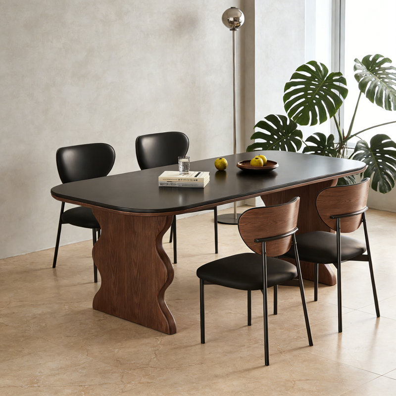 Table de salle à manger moderne et minimaliste, Noir/noyer
