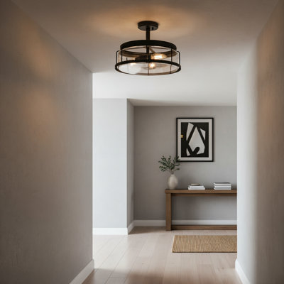Plafonnier semi-encastré 3 lumières, noir mat, ampoule non incluse