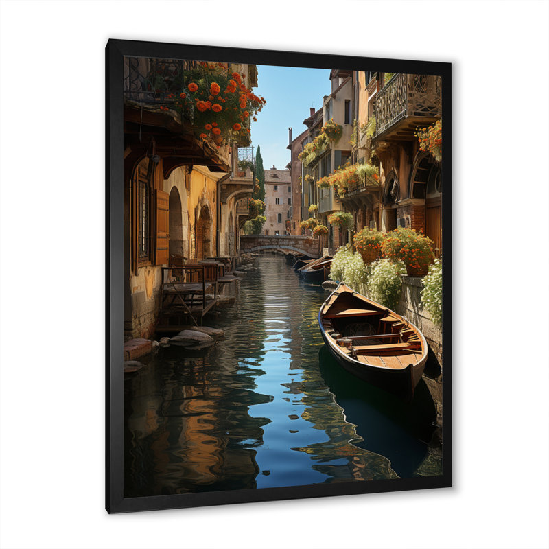 Art français sur toile, "French charme canal", H 40 po x l 30 po x P 1,5 po, Cadre photo noir
