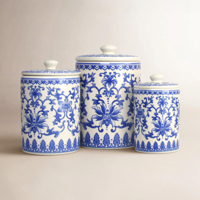 Clemon Floral Porcelain China Canister - Set of 3