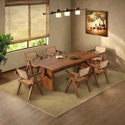Ensemble de table de salle à manger en bois massif en orme
