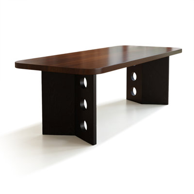 Brown+Black Rectangular Solid Wood Dining Table