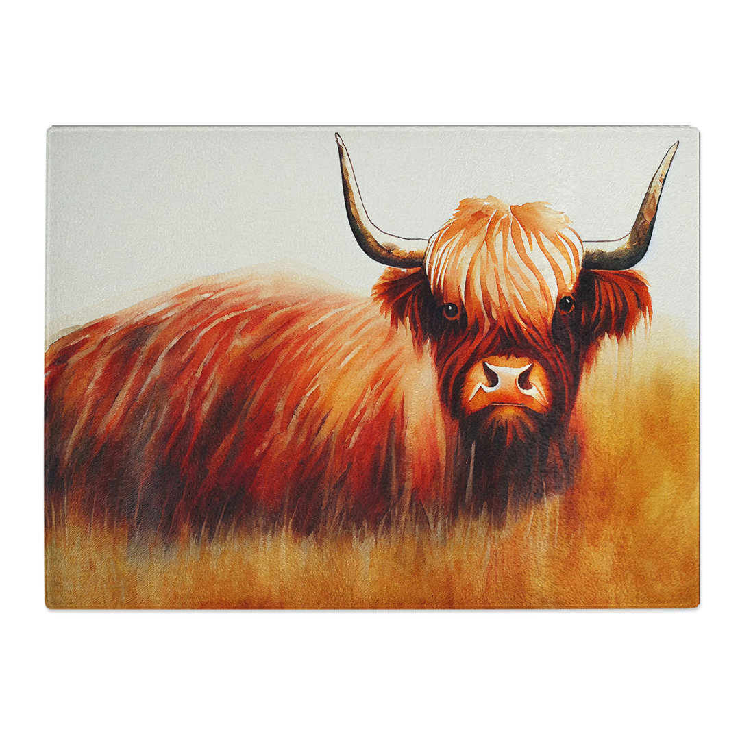 Highland Cow Watercolour Vol.3  Glass Chopping Board