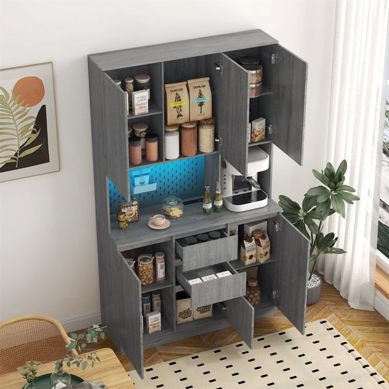 Armoire de cuisine polyvalente avec station de charge avancée et rangement abondant, Gris