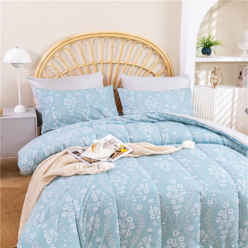 Cotton Blend Sateen Comforter, King Comforter  + 2 King Pillowcases, Blue/White Floral