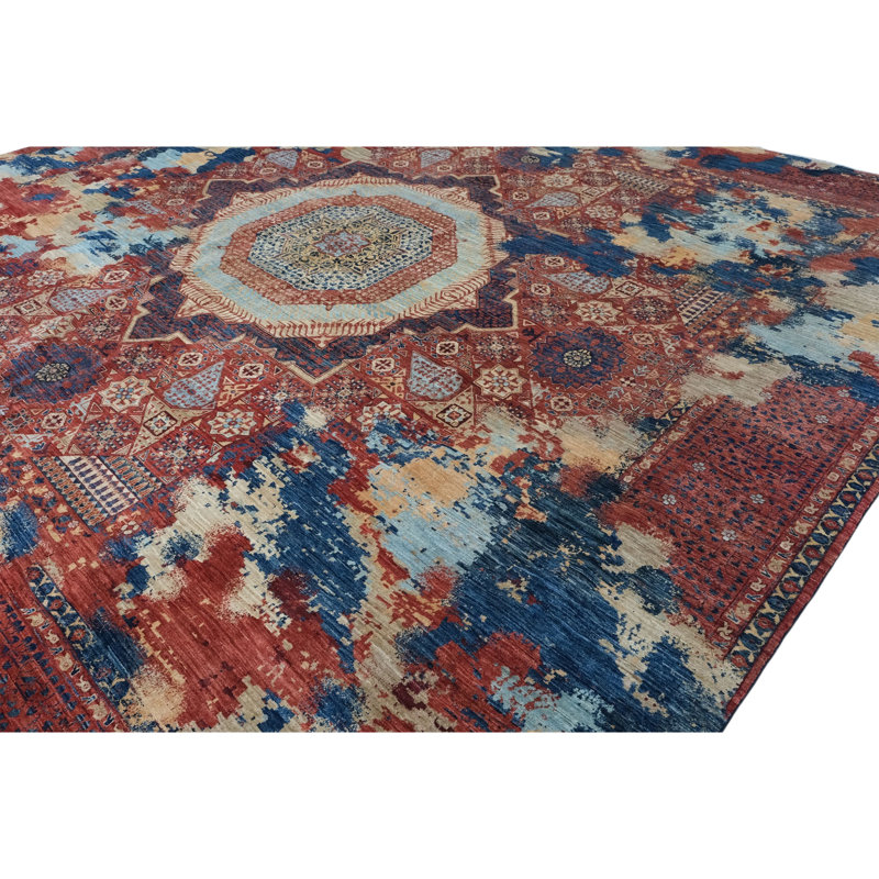 High-Quality Hand-Knotted Red And Navy Area Rug