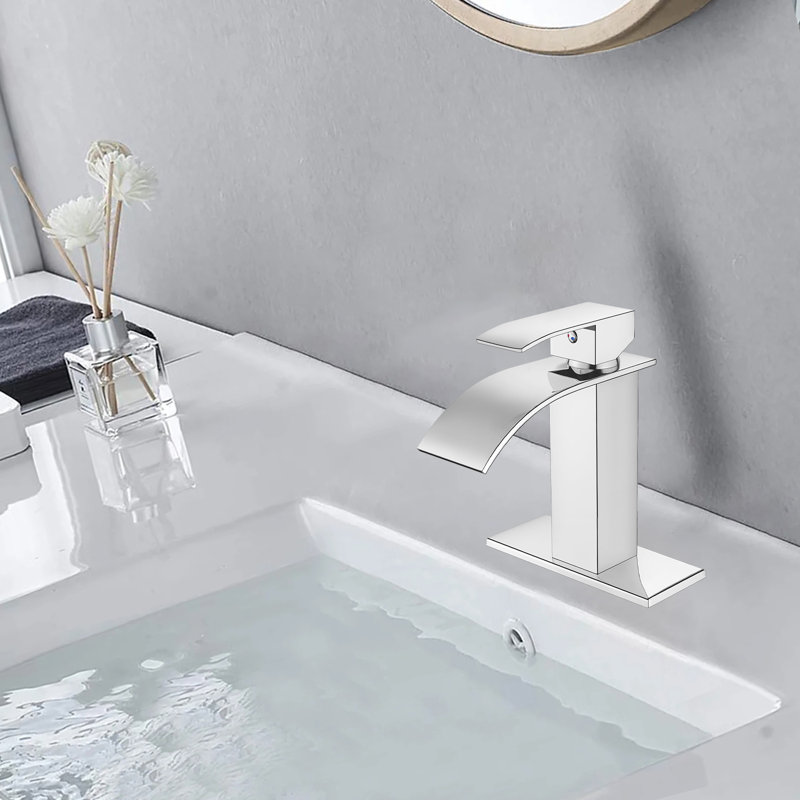 Commercial-Grade Single Handle Waterfall Bathroom Faucet With Pop-Up Drain, Matte Black;Brushed Gold