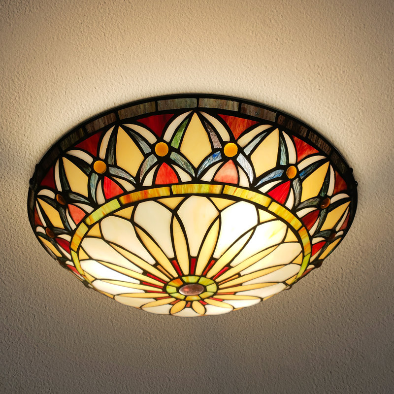 Ackman 3-Light 15.7" Tiffany Flush Mount, Red/Orange