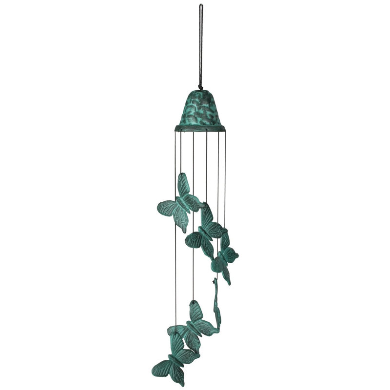 Verdigris Cast Metal Butterfly Wind Chime, 21 Inches