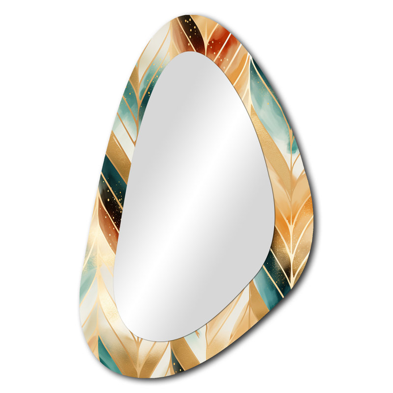 Kingsland Goldern Gilded Chevron Reverie - Chevron Unique Shape Large Wall Mirror, Glam Asymmetrical Unique Mirror, Printed Metal Art
