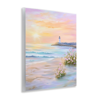 Warm Sunrise with Distant Lighthouse Wall Plaque, design by Arlington Prints