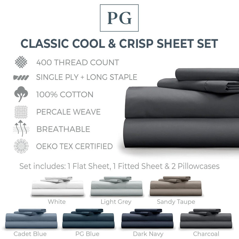 Charcoal Full Cotton Percale 4-Piece Sheet Set