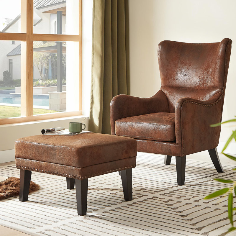 Adetola Upholstered Wingback Chair With Ottoman Footstool