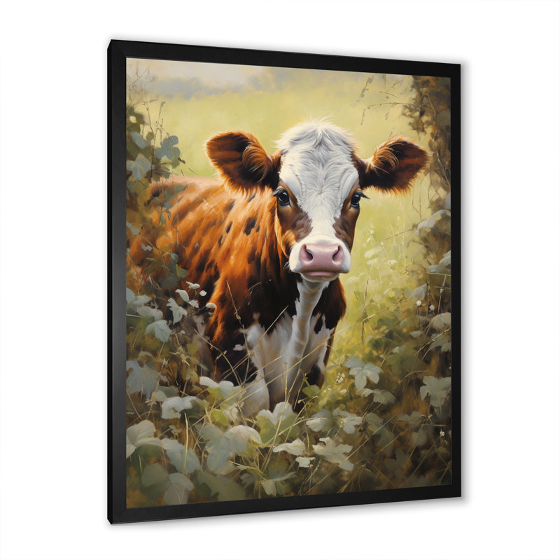 Benedix " Cow Curious Encounter I ", 32" H x 24" W x 1" D, Black Picture Framed
