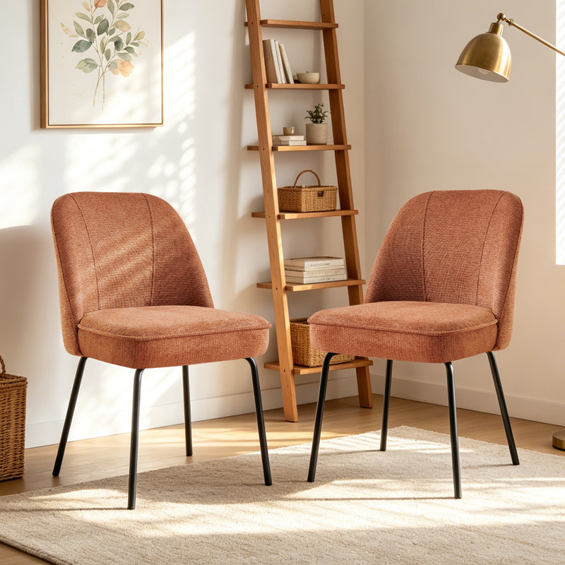 Modern Fabric Upholstered Dining Chair with Spring and Curved Back 12cm Cushion, Orange