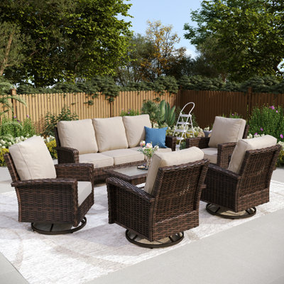 Nadilee Premium All-Weather Wicker 7 - Person Patio Conversation Set with Cushions