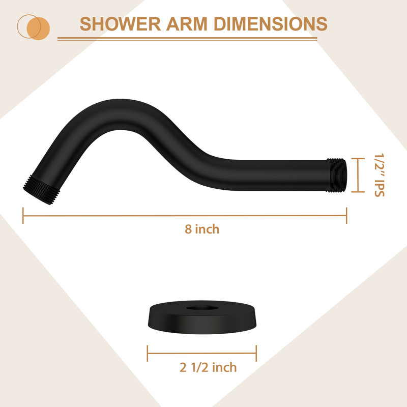 Bras de douche mural de 8 po avec bras d'extension de douche en laiton et couvercle en acier inoxydable, Noir mat