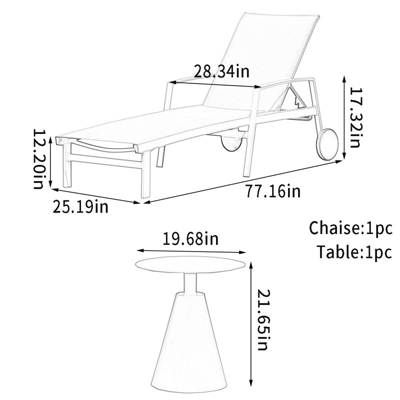 Adjustable Outdoor Lounge Chair With Wheels Outdoor Chaise Lounge Set with Table