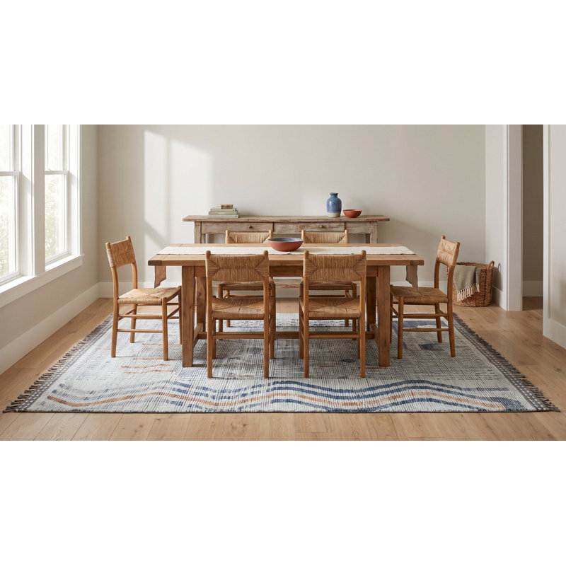 8x11 Ivory Hand-Knotted Wool Linear Maze Motif Tribal Modern Contemporary Carpet Rug