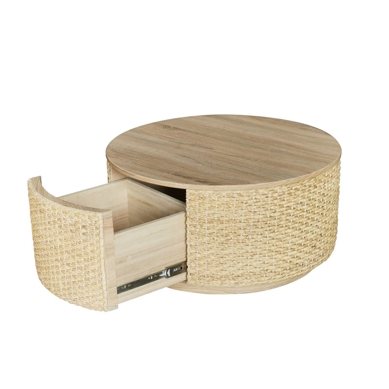 Table basse ronde en rotin avec tiroirs