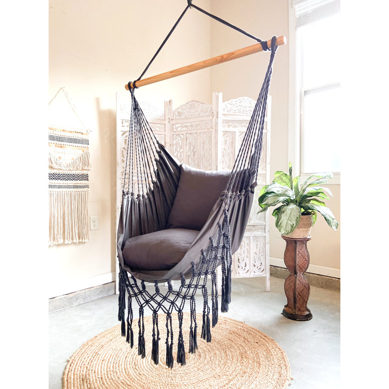 Macrame Fringe Chair Hammock, Gray