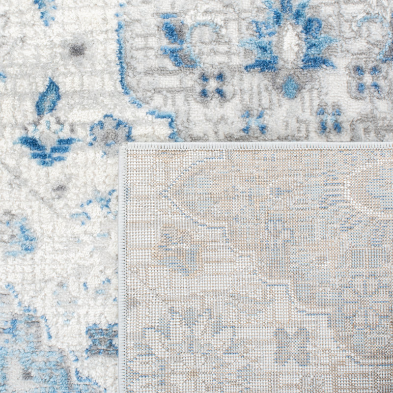 Tapis ivoire / bleu Anaela, Tapis de couloir 2 pi 2 po x 8 pi