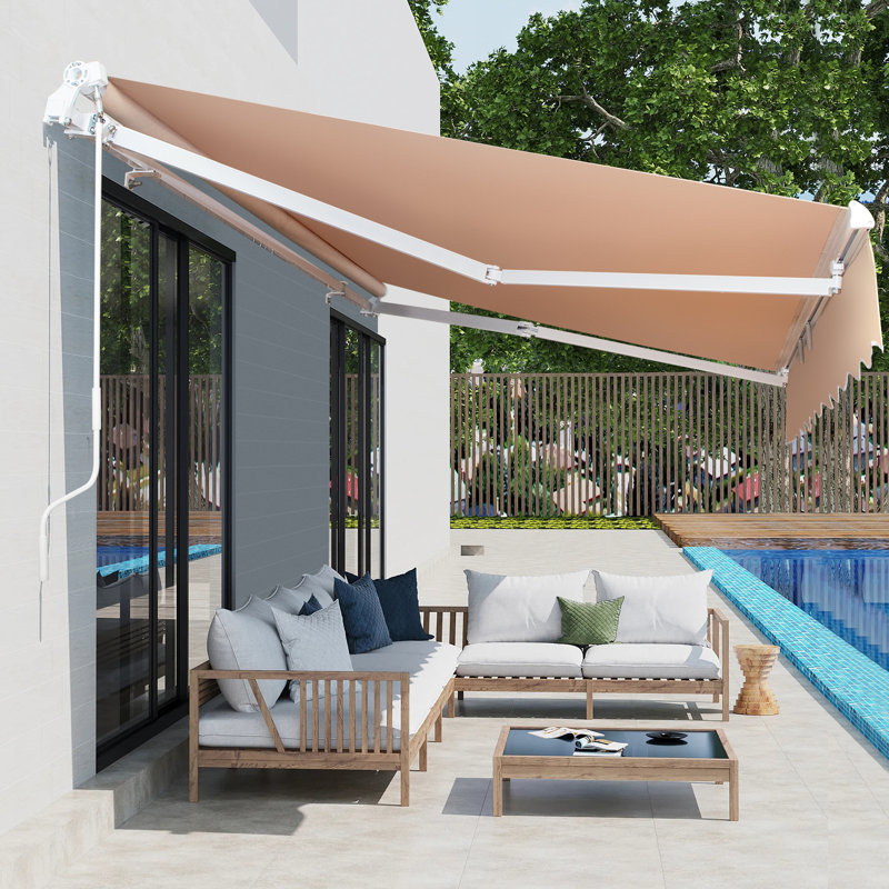 Auvent de patio rétractable en polyester Winado, Beige, H 7 po x l 138 po x P 117,6 po