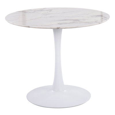 Table moderne avec base en métal et plateau en placage de marbre