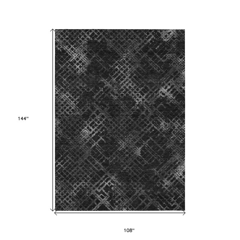 Tapis extérieur lavable à motif géométrique gris anthracite et argent 9 pi x 12 pi