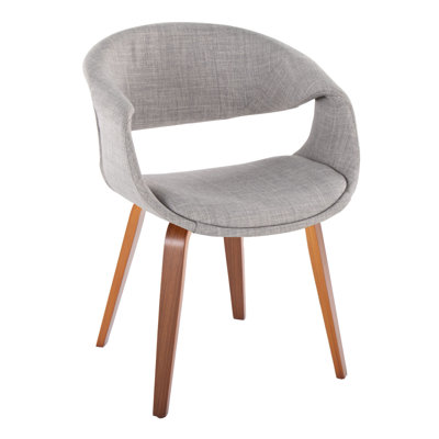 Upholstered Chair In Walnut Wood And Grey Fabric - Set Of 2