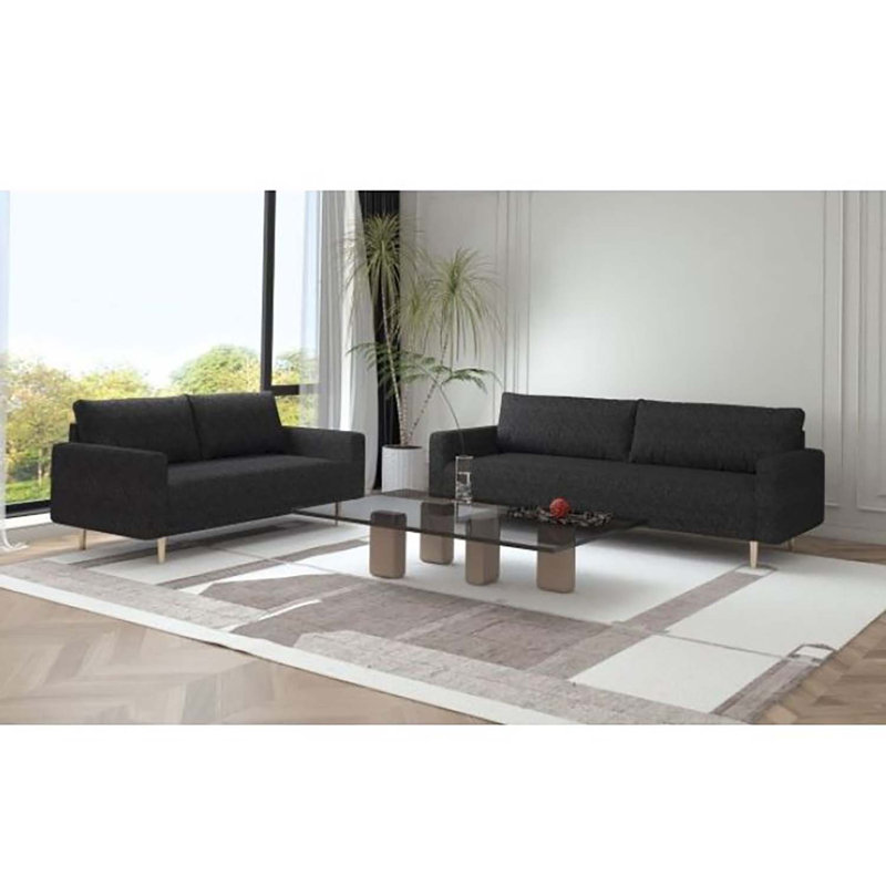 Causeuse rembourrée Saori, Bouclé noir, H 33 po x l 82,5 po x P 34,5 po