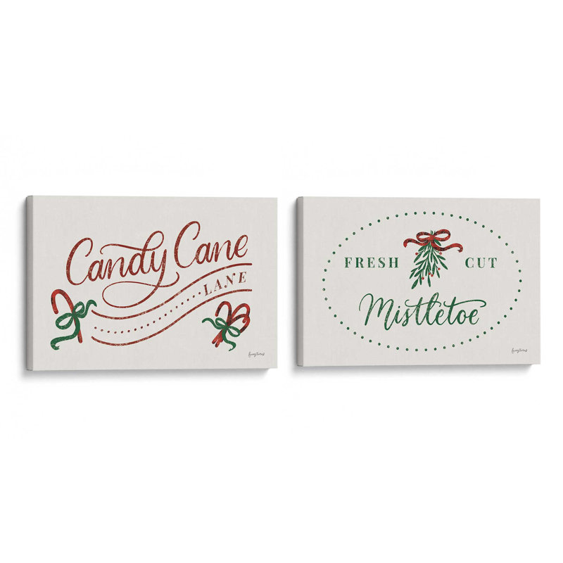 Candy Cane Lane, ensemble de 2 impressions sur toile, H 12 po x l 36 po, Toile tendue, Toile tendue
