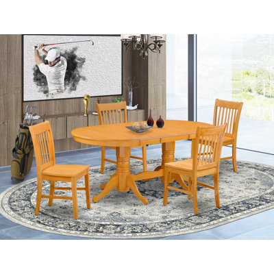 Ensemble de salle à manger 5 pièces pour 4 personnes comprenant une table ovale avec rallonge papillon et 4 chaises, 101,6 x 193,2 cm, chêne