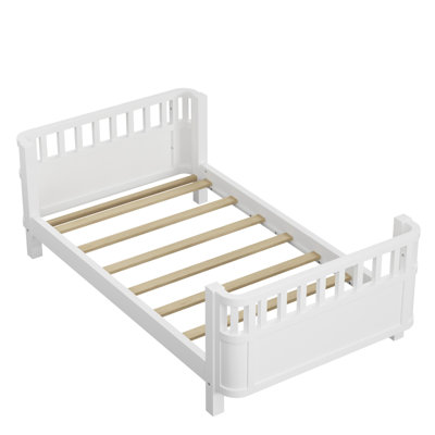 Lit plateforme simple en bois pour enfants, lit simple en bois à profil bas avec rails pour filles et garçons