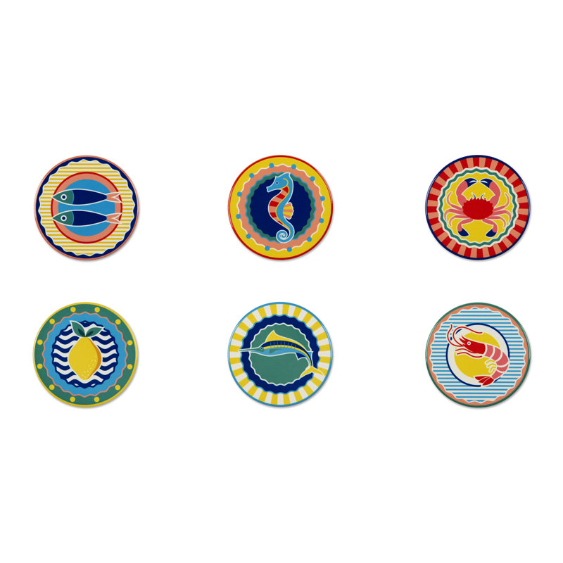 Corfu' Ceramic Round 6 Piece Coaster Set