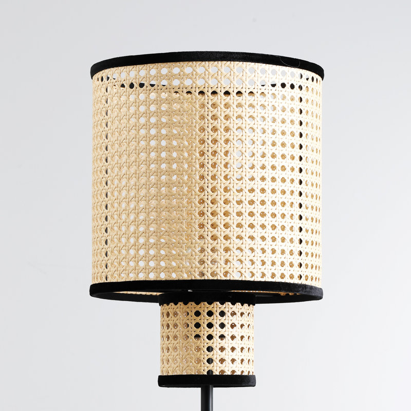 Nakuv 22'' Black Metal Table Lamp with Rattan Shade and USB Port