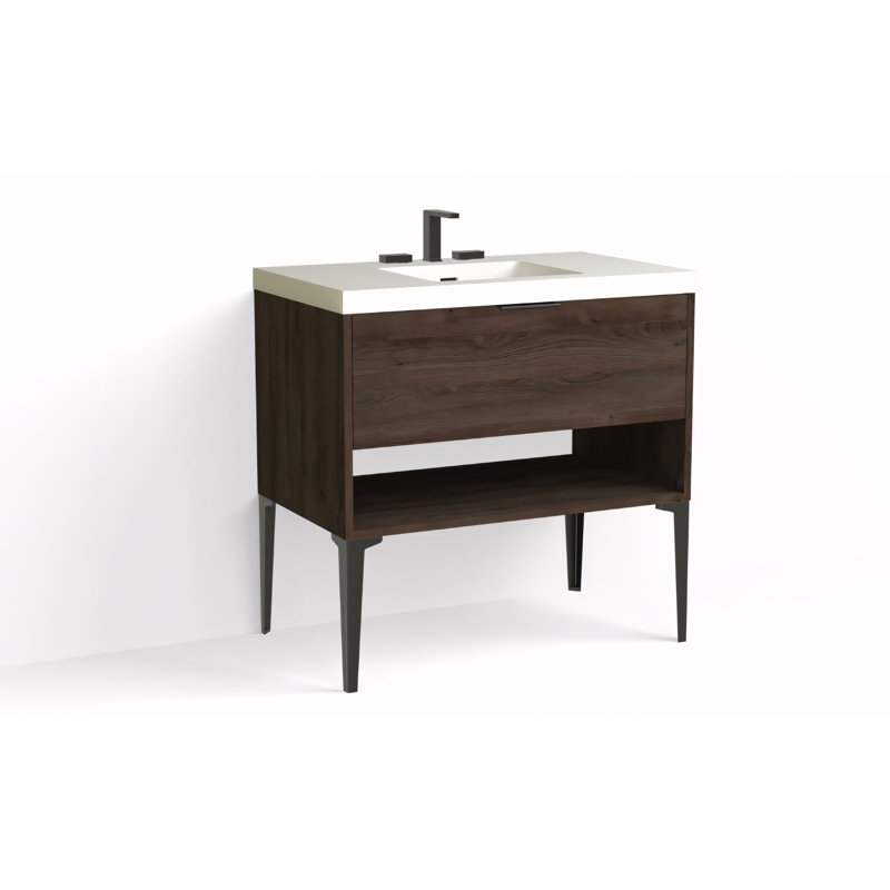 Modo 36" W Freestanding Single Bathroom Vanity with Dean Leg, Matte White/8" Widespread, Biondo, Matte Black