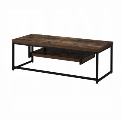 Meuble télé de salon de style industriel de 47 pouces avec cadre en métal noir et finition en bois de chêne vieilli pour téléviseurs de 50 po, espace de rangement à une tablette, support de base de type traîneau, support de style industriel de 26,32 lb