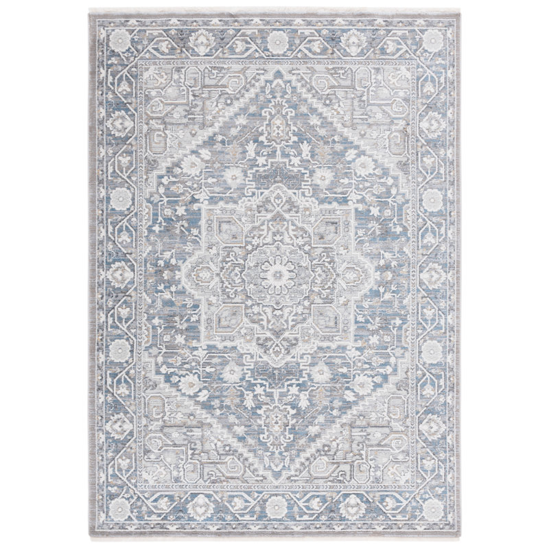 Tapis oriental en polyester 1272 Clover, Rectangle 5 pi x 7 pi, Bleu