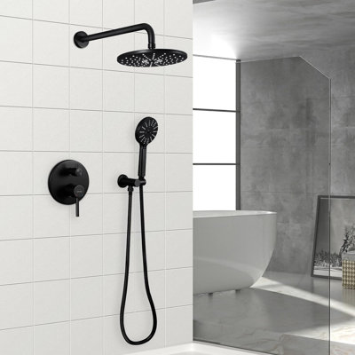 Matte Black Shower System 9 Inch, Rain Shower Head with Handheld Spray High Pressure -  Utibia, LSP9JB