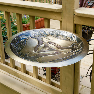 Three Hares Birdbath with Wall Mount Bracket