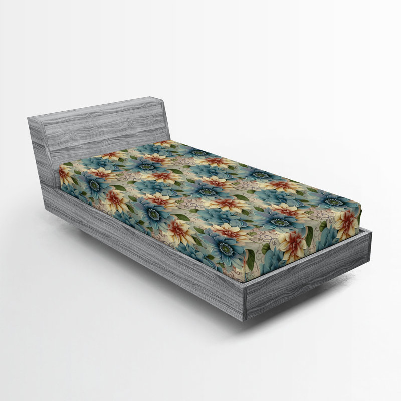 Drap-housse rustique Ambesonne, Drap-housse simple TG, Bleu sarcelle pâle, crème, rubis pâle / floral
