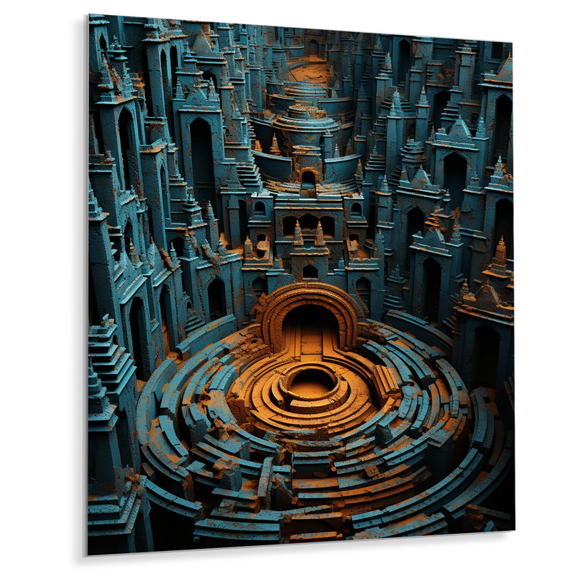 Ancienne pierre Maya gris et jaune labyrinthe II - art mural en métal labyrinthe, H 32 po x l 24 po x P 1 po