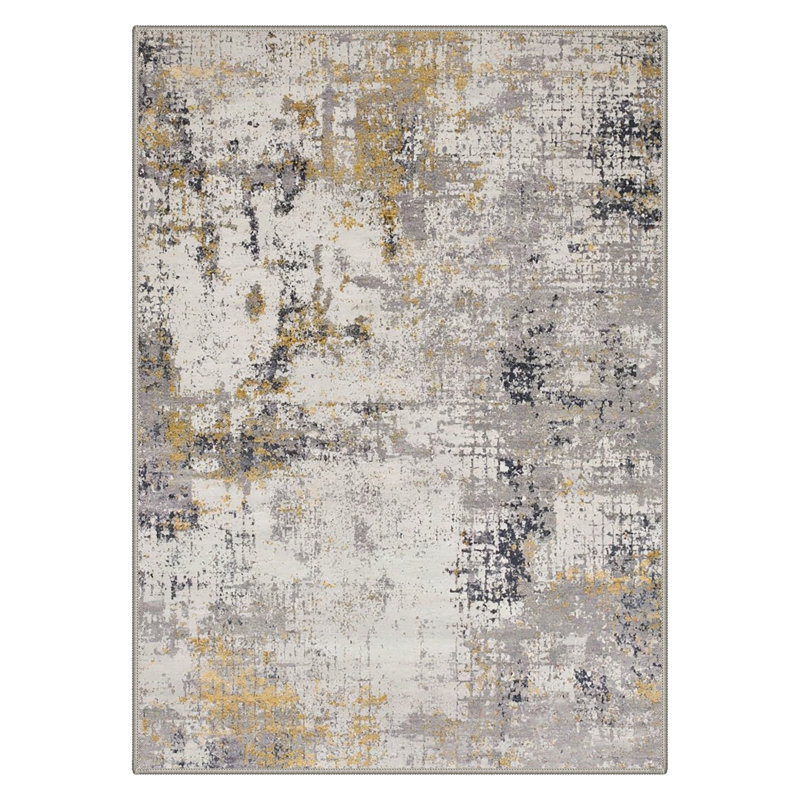Mignone Artisan Abstract Splatter Machine Washable Gilded Slate Indoor Area Rug With Non-Slip Backing, Rectangle 6' x 9'