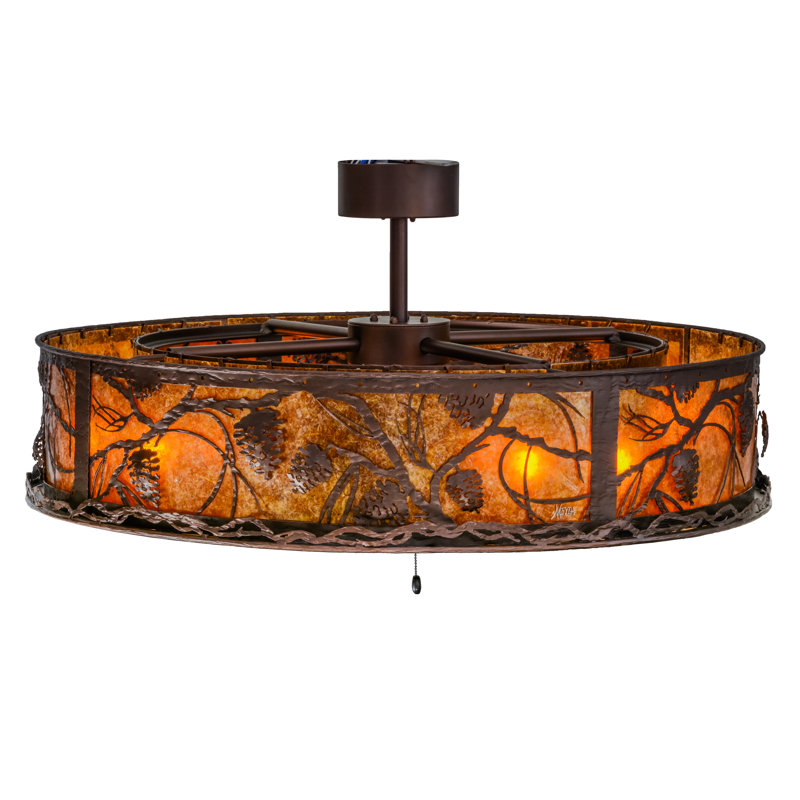 Rustic Lodge 8 - Light Steel Dimmable Drum Chandelier, Mahogany Bronze
