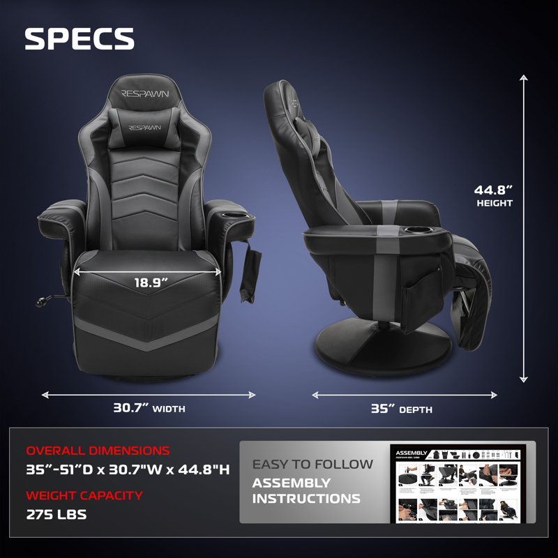 Fauteuil inclinable de jeu avec repose-pieds et support lombaire RESPAWN 900, Gris / noir