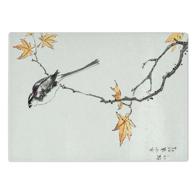 Glass Long-Tailed Tit & Maple Tree by Numata Kashu Chopping Board, 39 cm W x 28.5 cm L