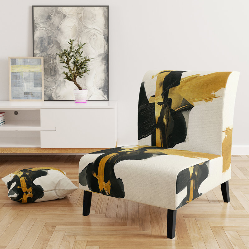 Fauteuil de chambre rembourré Geometric IV, Or, noir, blanc